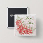 ヴィンテージレッドローゼブライド花嫁のメイドピンバックボタン 缶バッジ (正面&裏面)