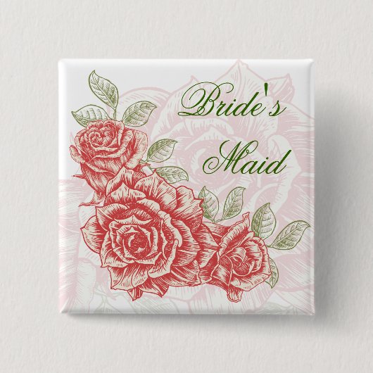 ヴィンテージレッドローゼブライド花嫁のメイドピンバックボタン 缶バッジ (正面)