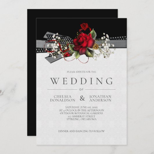 ヴィンテージレッドローゼベビーズブレスリボン結婚ズ 案内状 (正面/裏面)