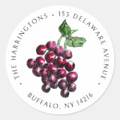 ヴィンテージレッドワイングレープ手描きリターンアドレス ラウンドシール (正面)
