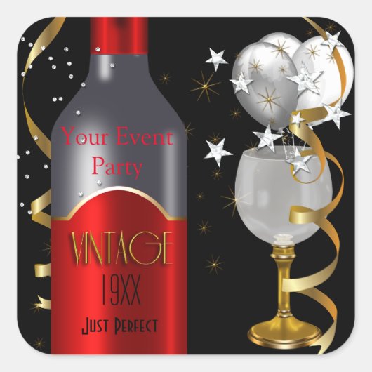 ヴィンテージレッドワインブラック金ゴールドシルバー スクエアシール (正面)