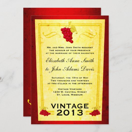 ヴィンテージレッドワイン結婚式招待状 招待状 (正面/裏面)