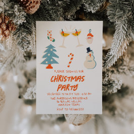 ヴィンテージレッド図解入りの、写真付きのおもしろいクリスマスパーティートレンディー 招待状