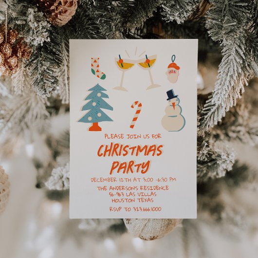 ヴィンテージレッド図解入りの、写真付きのおもしろいクリスマスパーティートレンディー 招待状