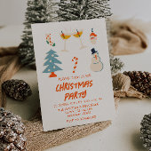 ヴィンテージレッド図解入りの、写真付きのおもしろいクリスマスパーティートレンディー 招待状