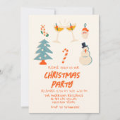 ヴィンテージレッド図解入りの、写真付きのおもしろいクリスマスパーティートレンディー 招待状 (正面)