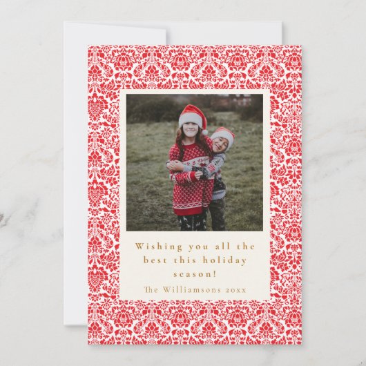 ヴィンテージレッド垂直フェスティバル2枚フォトクリスマス シーズンカード (正面)