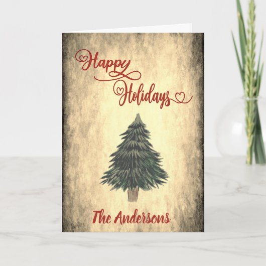 ヴィンテージレッド書道ハッピーホリデーズホリーホリ シーズンカード (正面)