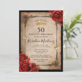 ヴィンテージレッド王室のローズ金ゴールドエレガント誕生日 招待状 (スタンド正面)