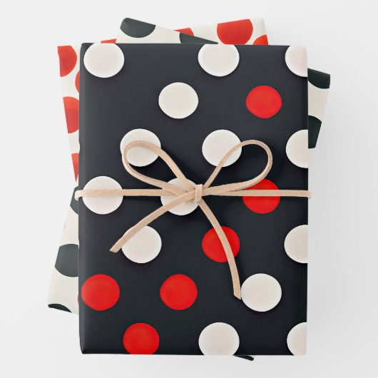 ヴィンテージレッド白黒水玉模様 ラッピングペーパーシート (インサイチュ)