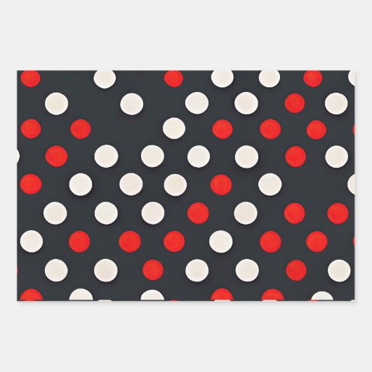 ヴィンテージレッド白黒水玉模様 ラッピングペーパーシート (正面)
