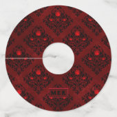 ヴィンテージレッド結婚ゴシックバラダマスクパターン ワイングラスタグ (正面)