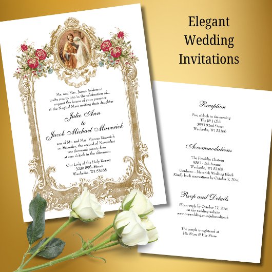 ヴィンテージレッド結婚・ローゼズ・メアリーとジョセフ 招待状