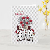 ヴィンテージレッド絵を描ズバラ誕生日 カード (黄色い花)