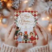 ヴィンテージレッド金ゴールドくるみ割りカメリークリスマス シーズンカード