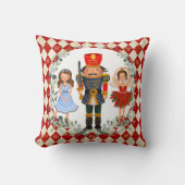 ヴィンテージレッド金ゴールドくるみ割りカーホリデーパーティー クッション (正面)