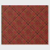 ヴィンテージレッド金ゴールドクリスマスプレイド ラッピングペーパー (フラット)