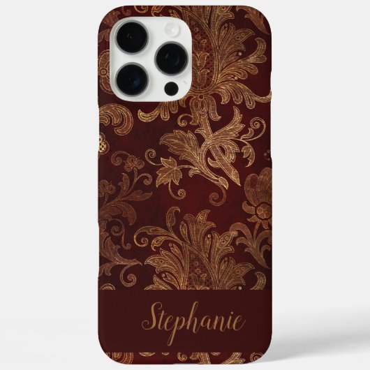 ヴィンテージレッド金ゴールドダマスク名前をカスタムする Case-Mate iPhoneケース (裏面)