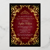 ヴィンテージレッド金ゴールドプリンセスティアラキンセアニラ 箔招待状 (正面)