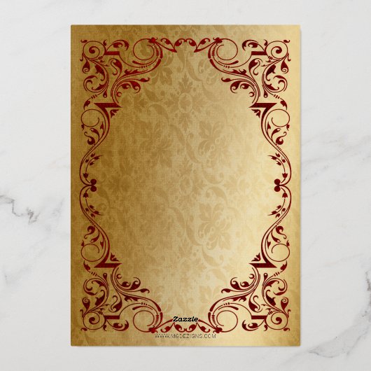 ヴィンテージレッド金ゴールドプリンセスティアラキンセアニラ 箔招待状 (裏面)