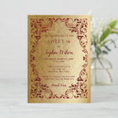 ヴィンテージレッド金ゴールドプリンセスティアラスイート16インビタティ 招待状 (スタンド正面)