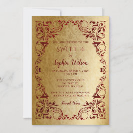 ヴィンテージレッド金ゴールドプリンセスティアラスイート16インビタティ 招待状