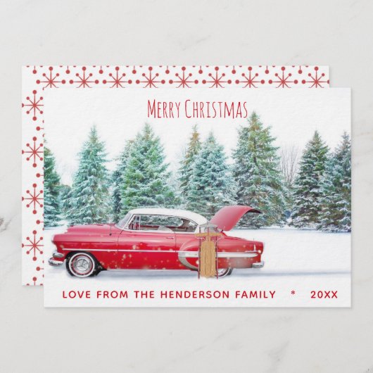 ヴィンテージレッド1950のChevy Merry Christmas Holiday C シーズンカード (正面/裏面)