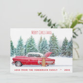 ヴィンテージレッド1950のChevy Merry Christmas Holiday C シーズンカード (スタンド正面)