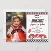 ヴィンテージレッド2ファーストレースカー2ndバースデーフォト 招待状 (正面)