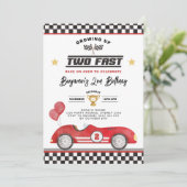 ヴィンテージレッド2速レースカーボーイ2nd誕生日 招待状 (スタンド正面)