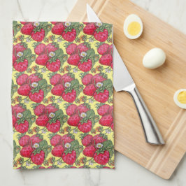ヴィンテージレッド&イエローストロベリーフルーツかわいい キッチンタオル