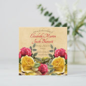 ヴィンテージレッド&イエローローズフローラ結婚ズスクエア 招待状 (スタンド正面)