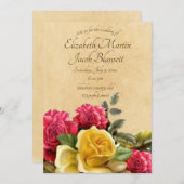 ヴィンテージレッド&イエローローズ結婚フローラズイエロー 招待状 (正面/裏面)
