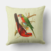 ヴィンテージレッド&カラフルグリーンパロッツイラストレーション クッション (裏面)