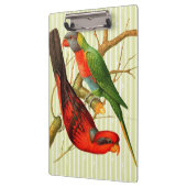 ヴィンテージレッド&カラフルグリーンパロッツイラストレーション クリップボード (左)