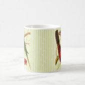 ヴィンテージレッド&カラフルグリーンパロッツイラストレーション コーヒーマグカップ (中央)