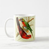 ヴィンテージレッド&カラフルグリーンパロッツイラストレーション コーヒーマグカップ (左)