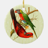 ヴィンテージレッド&カラフルグリーンパロッツイラストレーション セラミックオーナメント (裏面)