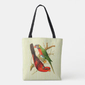 ヴィンテージレッド&カラフルグリーンパロッツイラストレーション トートバッグ (裏面)