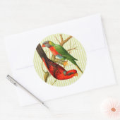 ヴィンテージレッド&カラフルグリーンパロッツイラストレーション ラウンドシール (封筒)