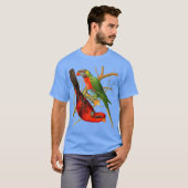 ヴィンテージレッド&カラフルグリーンパロッツイラストレーション Tシャツ (正面フル)