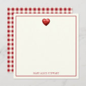 ヴィンテージレッド＆クリームのハート柄 ノートカード (正面/裏面)