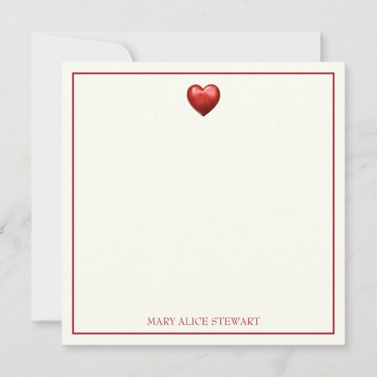 ヴィンテージレッド＆クリームのハート柄 ノートカード (正面)