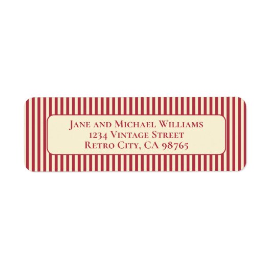 ヴィンテージレッド&クリームシンプルストライプクリスマス ラベル (正面)