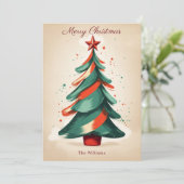 ヴィンテージレッド&グリーンクリスマスツリーのグリーティングカード シーズンカード (スタンド正面)