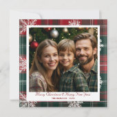 ヴィンテージレッド&グリーンスノーフレークスホリデーカード シーズンカード (正面)