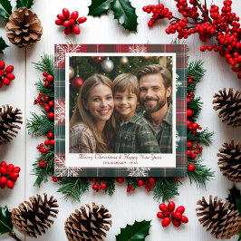 ヴィンテージレッド&グリーンスノーフレークスホリデーカード シーズンカード