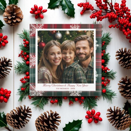 ヴィンテージレッド&グリーンスノーフレークスホリデーカード シーズンカード