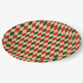 ヴィンテージレッド&グリーンハーレクインパターン ペーパープレート (アングル)