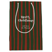 ヴィンテージレッド&グリーンプレイドストライプクリスマス ミディアムペーパーバッグ (正面)